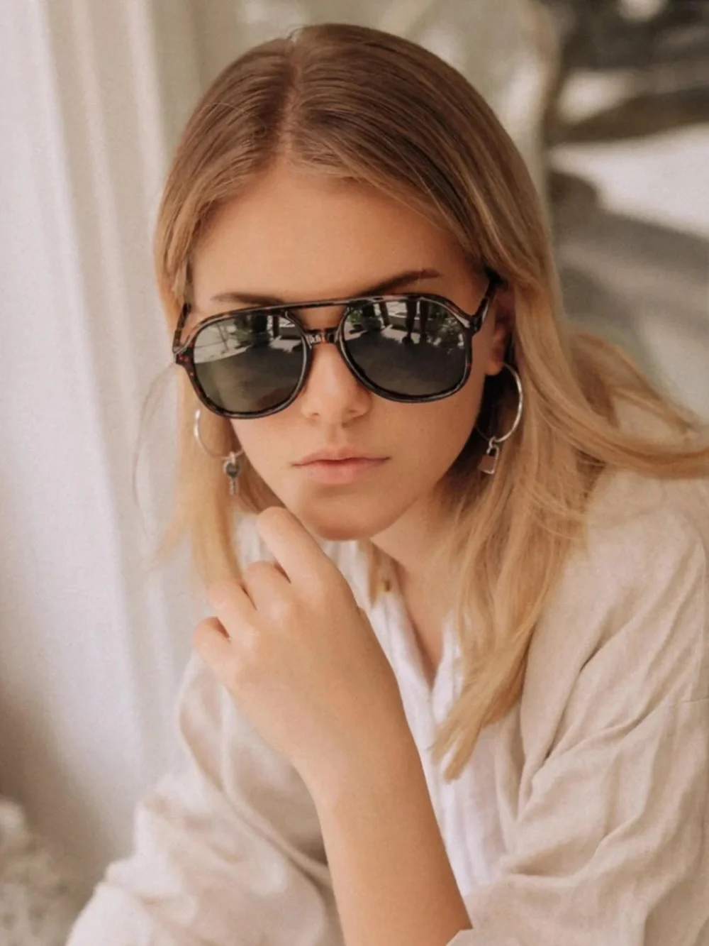 Sojos Tortoiseshell Oversized Aviator Sunglasses with Green Lenses
